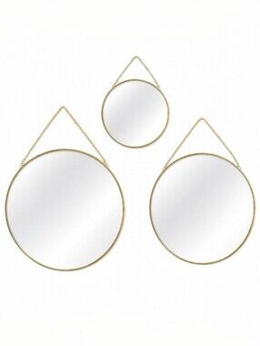 NWT At Home Geometric Gold Round Hanging Mirror Set of 3 Wall Accent Mirrors